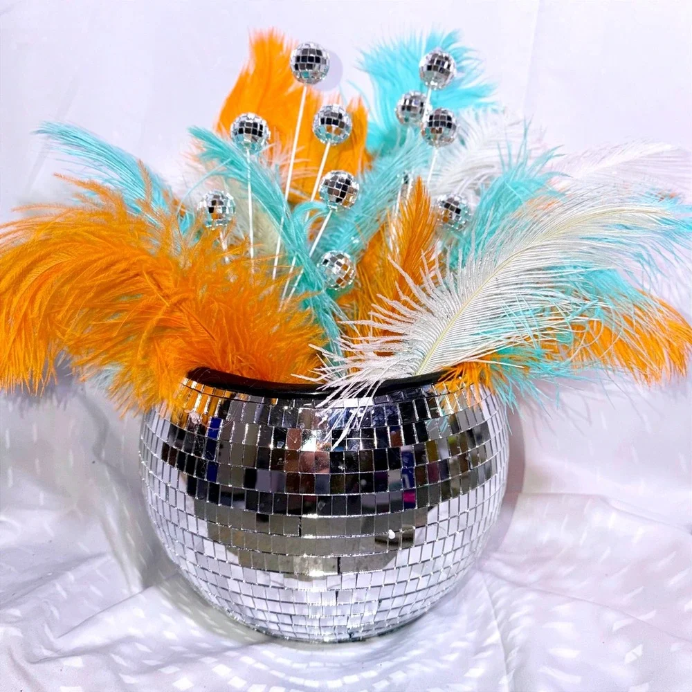 NWT Showgirl Feather Disco Party Decor w/ Disco Ball‎ Base